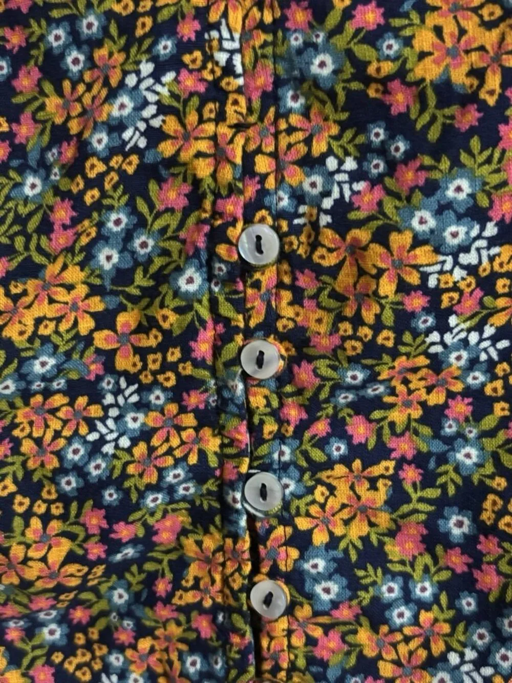Free People Blouse I Found You Floral Mustard Navy Print w/ Puff Sleeves Medium